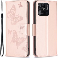 4U Sky Bf Baskı Desen Kelebekleri Xiaomi Redmi Için Baskı Telefon Kılıfı 10C Şok Geçirmez Cüzdan Strap-Rose Gold ile Telefon Deri Kapağı (Yurt Dışından)