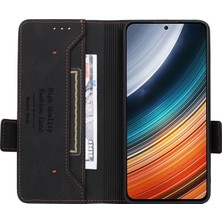 4U Sky Xiaomi Redmi K40S Için 5g/poco F4 5g Stand Stand Fonksiyon Donanım Dekoru Telefon Kılıfı Çift Manyetik Kıdamlar Pu Deri Deri Stil Anti-Fall Kapak Black (Yurt Dışından)