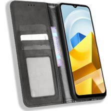 4U Sky Xiaomi Poco M5 Için 4g Şok Geçirmez Telefon Kasası Retro Pu Deri Otomatik Kapanış Manyetik Cüzdan Black (Yurt Dışından)