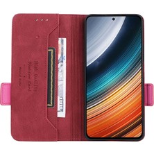 4U Sky Xiaomi Redmi K40S Için 5g/poco F4 5g Stand Stand Fonksiyon Donanım Dekoru Telefon Kılıfı Çift Manyetik Kıdamlar Pu Deri Deri Cüzdan Stili Anti-Fall Cover-Rose (Yurt Dışından)