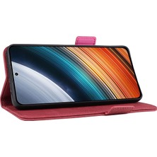 4U Sky Xiaomi Redmi K40S Için 5g/poco F4 5g Stand Stand Fonksiyon Donanım Dekoru Telefon Kılıfı Çift Manyetik Kıdamlar Pu Deri Deri Cüzdan Stili Anti-Fall Cover-Rose (Yurt Dışından)