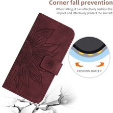 4U Sky Xiaomi Redmi 10A Için Koruyucu Cep Telefonu Kapağı, HT04 Cilt Dokunma Basılı Baskısı Ayçiçeği Flip Cüzdan Telefon Kılıfı El Strap-Wine Red ile (Yurt Dışından)