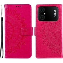 4U Sky Xiaomi Poco M5 4g Için Tpu+Pu Deri Telefon Kılıfı, Cüzdan Stand Baskılı Mandala Çiçek Desen Telefon Kapağı Strap-Rose ile (Yurt Dışından)