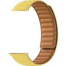 Gpack Apple Watch 9 45MM Kordon Deri Mıknatıslı Gizli Mıknatıslı Krd 34 Sarı