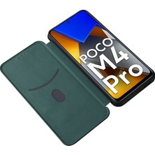 4U Sky Anti-Fall Pu Deri Deri Karbon Fiber Doku Doku Xiaomi Poco M4 Pro Magnetic Otomatik Absorbed Şok Geçirmez Kılıf Ayarlanabilir Stand Folio Flip Kapak Yeşil (Yurt Dışından)