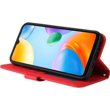 4U Sky Xiaomi Için Redmi 10C/REDMI 10 (Hindistan) Ağaç Deseni Metal Düğmesi Deri Telefon Kılıfı Stand Cüzdan Kapağı Strap-Red ile (Yurt Dışından)