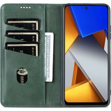 4U Sky Xiaomi Için Poco M4 Pro 4g Pu Deri Folio Kapak Standı Gizli Manyetik Adsorpsiyon Tam Koruma Cüzdan Flip Case Yeşil (Yurt Dışından)