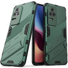 4U Sky Xiaomi Için Poco F4 5g/redmi K40S 5g Gizli Kickstand Tasarım Sabit Pc+Yumuşak Tpu Hibrit Telefon Kılıfı Kabuk Yeşil (Yurt Dışından)