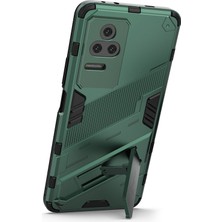 4U Sky Xiaomi Için Poco F4 5g/redmi K40S 5g Gizli Kickstand Tasarım Sabit Pc+Yumuşak Tpu Hibrit Telefon Kılıfı Kabuk Yeşil (Yurt Dışından)