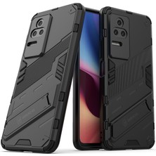 4U Sky Xiaomi Poco F4 5g/redmi K40S 5g Gizli Kickstand Tasarım Sabit Pc+Yumuşak Tpu Hibrid Telefon Kılıfı Kabuk Black (Yurt Dışından)