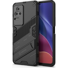 4U Sky Xiaomi Poco F4 5g/redmi K40S 5g Gizli Kickstand Tasarım Sabit Pc+Yumuşak Tpu Hibrid Telefon Kılıfı Kabuk Black (Yurt Dışından)