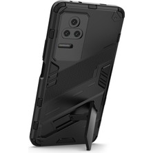 4U Sky Xiaomi Poco F4 5g/redmi K40S 5g Gizli Kickstand Tasarım Sabit Pc+Yumuşak Tpu Hibrid Telefon Kılıfı Kabuk Black (Yurt Dışından)