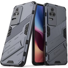 4U Sky Xiaomi Için Poco F4 5g/redmi K40S 5g Gizli Kickstand Tasarım Sabit Pc+Yumuşak Tpu Hibrid Telefon Kılıfı Kabuk-Dark Mavi (Yurt Dışından)