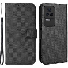 4U Sky Xiaomi Için Poco F4 5g/redmi K40S 5g Pu Deri Manyetik Tüy Tokası Cüzdan Kılıfı Elmas Doku Stand Koruyucu Kapak Strap-Black (Yurt Dışından)