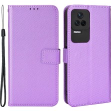 4U Sky Xiaomi Için Poco F4 5g/redmi K40S 5g Pu Deri Manyetik Tüy Toka Cüzdan Kılıfı Elmas Doku Stand Koruyucu Kapak Strap-Purple (Yurt Dışından)