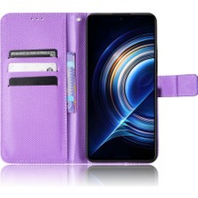 4U Sky Xiaomi Için Poco F4 5g/redmi K40S 5g Pu Deri Manyetik Tüy Toka Cüzdan Kılıfı Elmas Doku Stand Koruyucu Kapak Strap-Purple (Yurt Dışından)