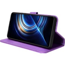 4U Sky Xiaomi Için Poco F4 5g/redmi K40S 5g Pu Deri Manyetik Tüy Toka Cüzdan Kılıfı Elmas Doku Stand Koruyucu Kapak Strap-Purple (Yurt Dışından)