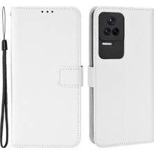 4U Sky Xiaomi Için Poco F4 5g/redmi K40S 5g Pu Deri Manyetik Kılıf Cüzdan Kılıfı Elmas Doku Stand Koruyucu Kapak Strap-White (Yurt Dışından)