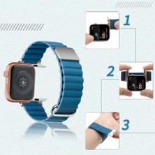 Smcase Apple Watch Ultra 2 Kordon Strap Metal Toka Pu Deri KRD78 Mavi