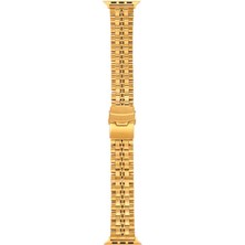 Smcase Apple Watch Se 2 2023 40MM Kordon Mat Parlak Şerit Bakla Desenli KRD54 Gold