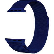 Smcase Apple Watch Se 2 2023 44MM Kordon Hasır Metal Örgülü Ayarlanabilir Lacivert