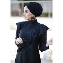 Remsa Mayo Remsa Tam Kapalı Tesettür Mayo Fırfır Detaylı Likralı Siyah R032 Hatice Sultan