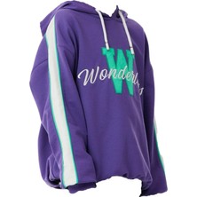 İrem Çocuk Giyim Kız Çocuk Wonderless Yazı Desenli Kolları Şeritli Kapüşonlu Mor Renk Sweatshirt