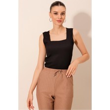 Bigdart 0476 Sıfır Kol Örme Bluz - Siyah