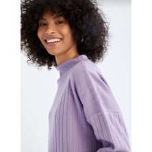 Butik By Burçin Regular Yarım Balıkçı Yaka Mor Tunik