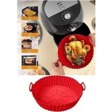 Holly Home 3 Parça Silikon Airfryer Kırmızı Pişirme Kabı Yonca, Muffin, Iki Bölmeli Fırın, Hava Fritözü Hh