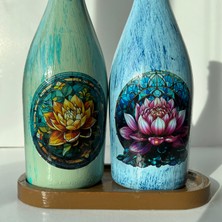Mes Reves Design Özel Tasarım Desenli Sunum Stantlı 2'li 750 ml Zeytinyağı Sıvıyağ Şişesi Yağdanlık Yağlık