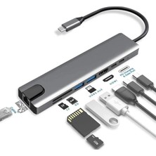 Favors Macbook Pro Air USB Type-C Hub Dönüştürücü Çoklayıcı USB Hdmi, Tf, Sd, Pd, Ethernet Çevirici 8in1