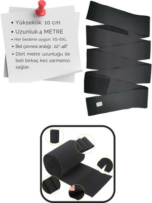 Artual Tummy Wrap Waist Trainer 4 metre Korse Kemer  Toparlayıcı Sıkılaştırıcı Bel  Korse Kum Saati Görünümü  Bel Korsesi Zayıflama Kemeri Bele Dolamalı 4 metre Termal Sauna Kemer