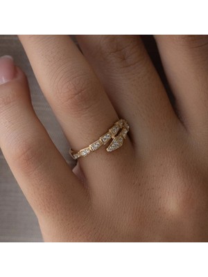 Oroline Jewelry 14 Ayar Yılan Desenli Taşlı Altın Yüzük