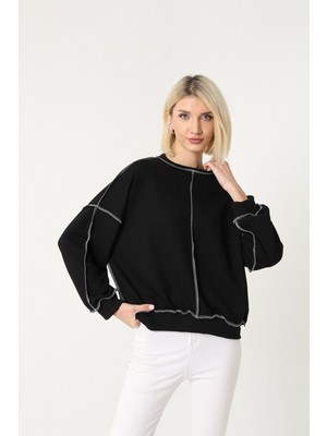 Stilpix Kadın Siyah Oversize Sweatshirt