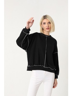 Stilpix Kadın Siyah Oversize Sweatshirt