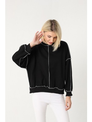 Stilpix Kadın Siyah Oversize Sweatshirt