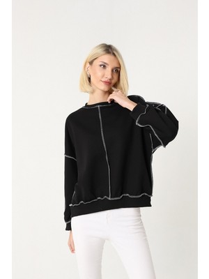 Stilpix Kadın Siyah Oversize Sweatshirt