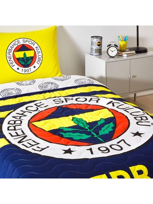 Taç Lisanslı Fenerbahçe Stripe Tek Kişilik Yatak Örtüsü Seti