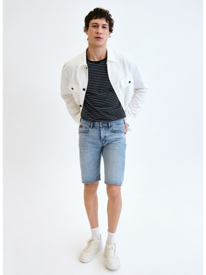 Denim Trip Açık Indigo Erkek Denim Şort DTE352_STRAIGHT Fit Normal Bel Açık