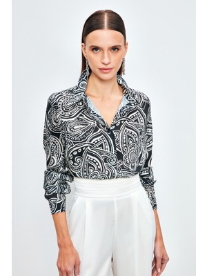 Sateen Desenli Düz Gömlek - Siyah