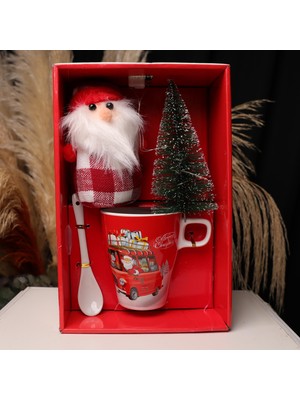 Piraye Gift Seramik Işıklı Çam Ağacı Noel Baba Yılbaşı Kupa Bardak Seti