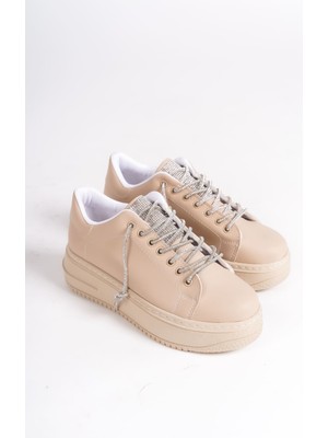 Mevese DELLA Bağcıklı Ortopedik Taban Taşlı Kadın Sneaker Ayakkabı TT Ten