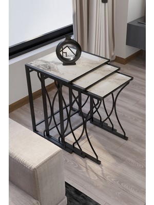 Hausev Costa Statik Zigon Sehpa Beyaz Mermer