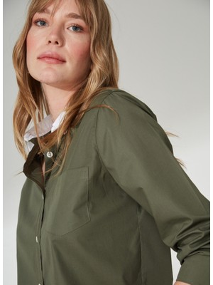 Marie Marot Normal Klasik Yaka Düz Haki Kadın Gömlek Amy