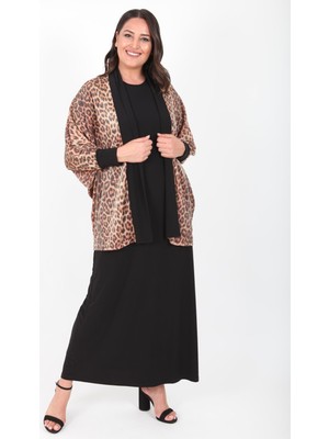 Ladies First Büyük Beden 3196 Siyah Ceket + Elbiseli Takım
