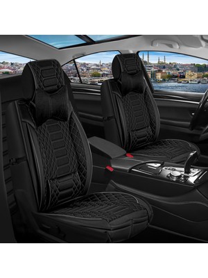 Asya renault Megane 3 Uyumlu Lüks Yarı Deri Oto Koltuk Kılıfı Ön-Arka Set Max Seri Siyah