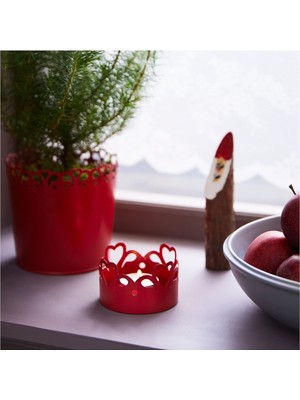 IKEA Yılbaşı Temalı Dekoratif Tealight Mumluk, Kırmızı, 5 cm