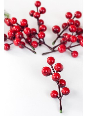 Knittingtr Dekoratif Kırmızı Yapay Kokina Çiçeği Kiraz Dalı Yılbaşı Çiçeği Dekor 5 Adet