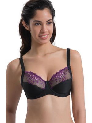 Mor Siyah Emay 136 B Balenli Toparlayıcı Dantelli Sütyen